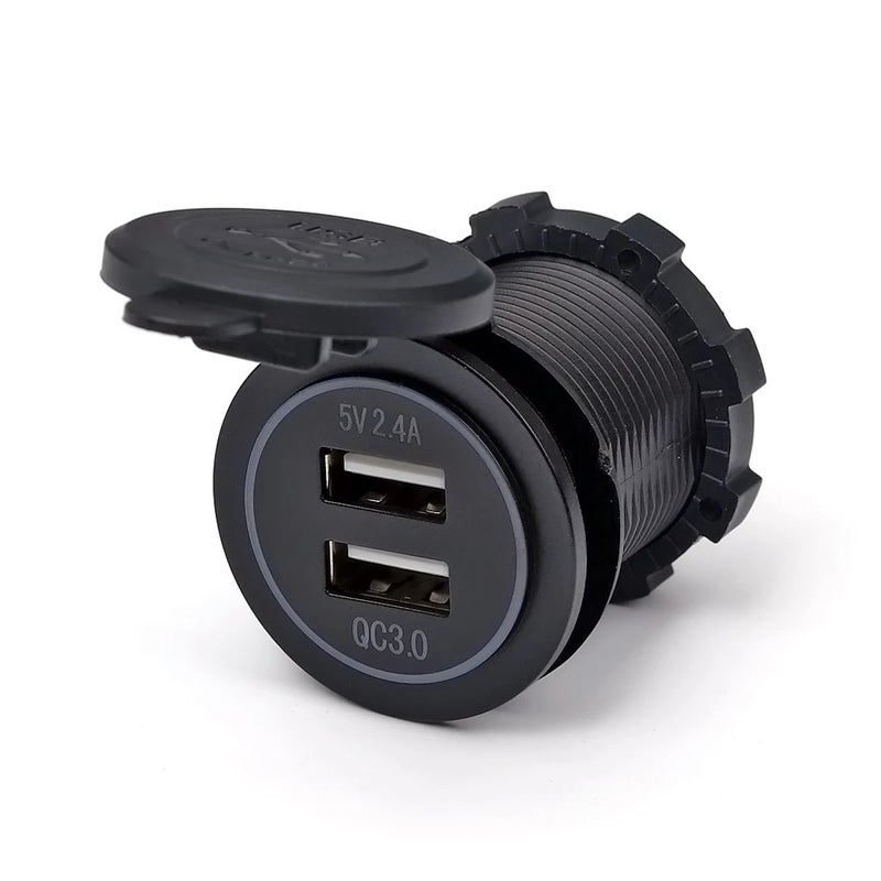 Bluejw Dual USB Car Charger 5V/2.4A QC3.0, Convex Blue LED Ring Light, Fast Automobile Charging Socket Adapter - Image 3